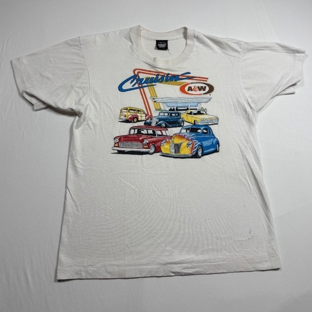 Vintage Screen Stars Best A&W Cruisin Classic Cars Graphic Tee White Mens L